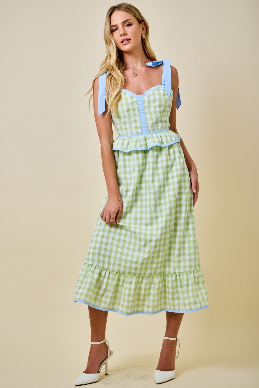 Gingham Corset Midi Dress