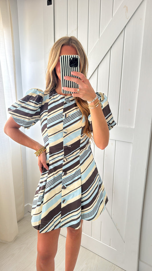Brown & Blue Diagonal Stripe Dress