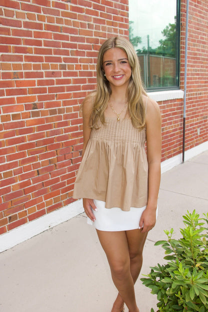 Taupe Pleated Top
