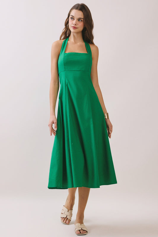 Green Halter Midi Dress