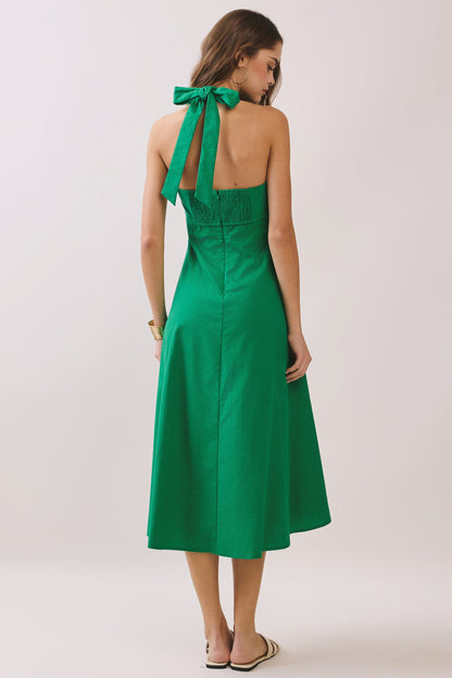 Green Halter Midi Dress