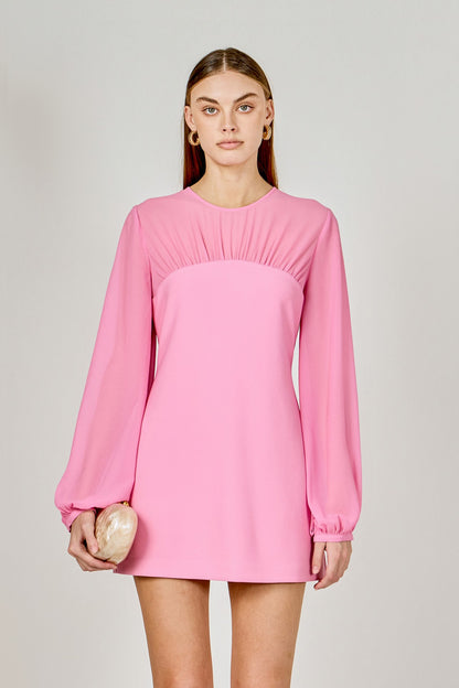Pink Maxi Media Puff Sleeve Dress