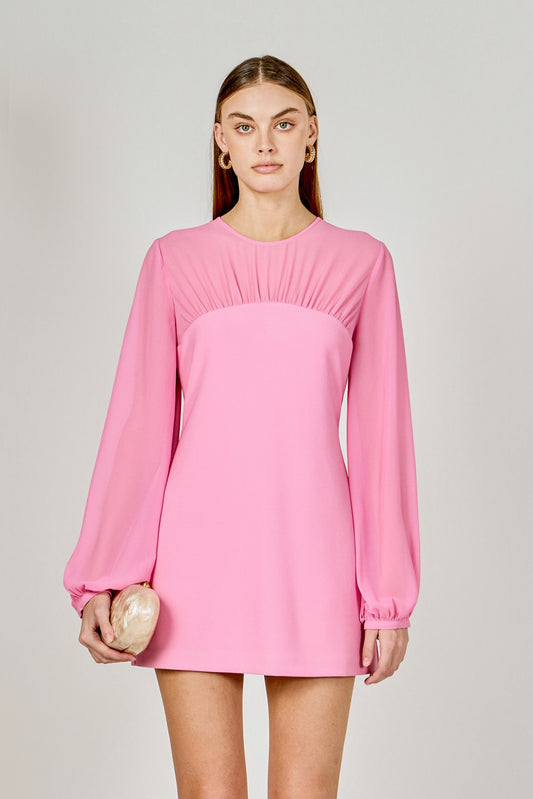 Pink Maxi Media Puff Sleeve Dress