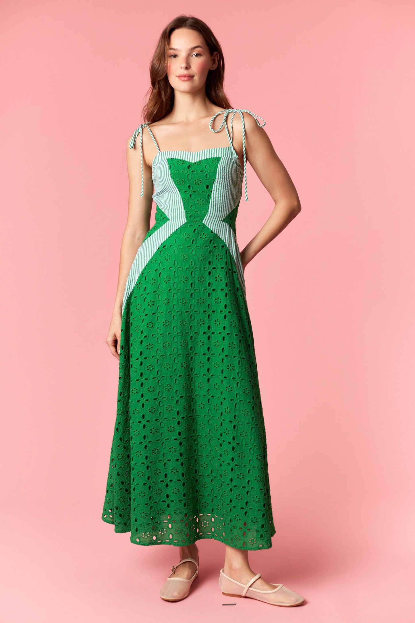 Green Cotton Eyelet Maxi