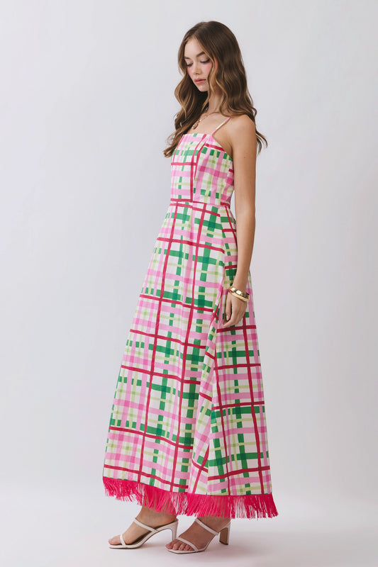 Plaid Fringe Maxi Dress