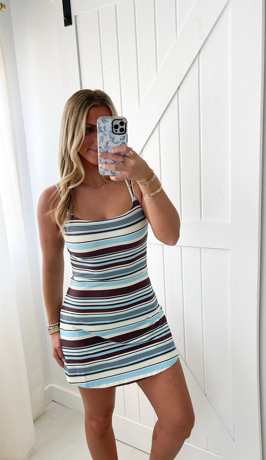 Brown Striped Athleisure Dress