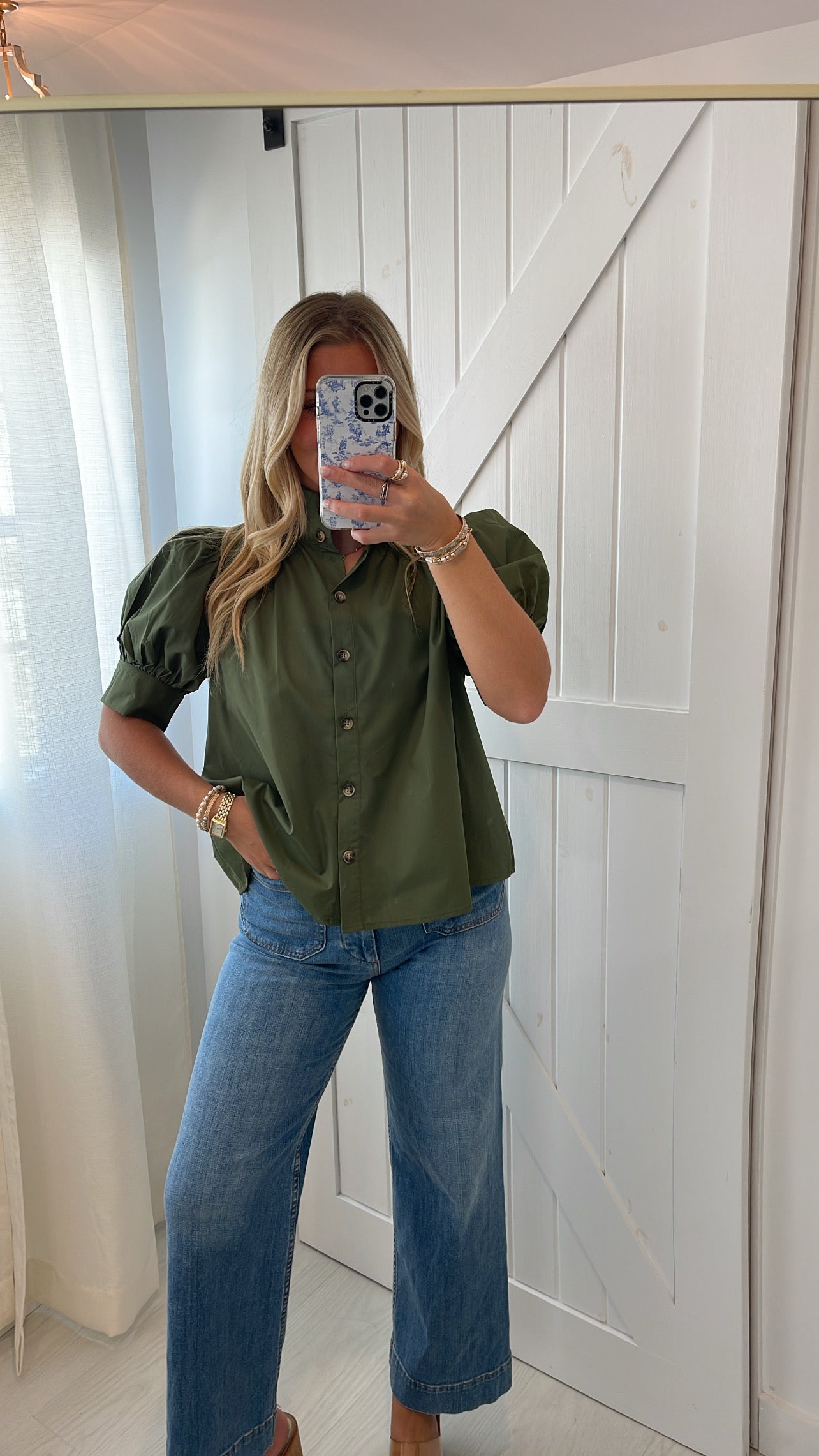 Olive Puff Sleeve Top