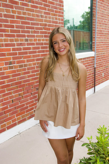 Taupe Pleated Top