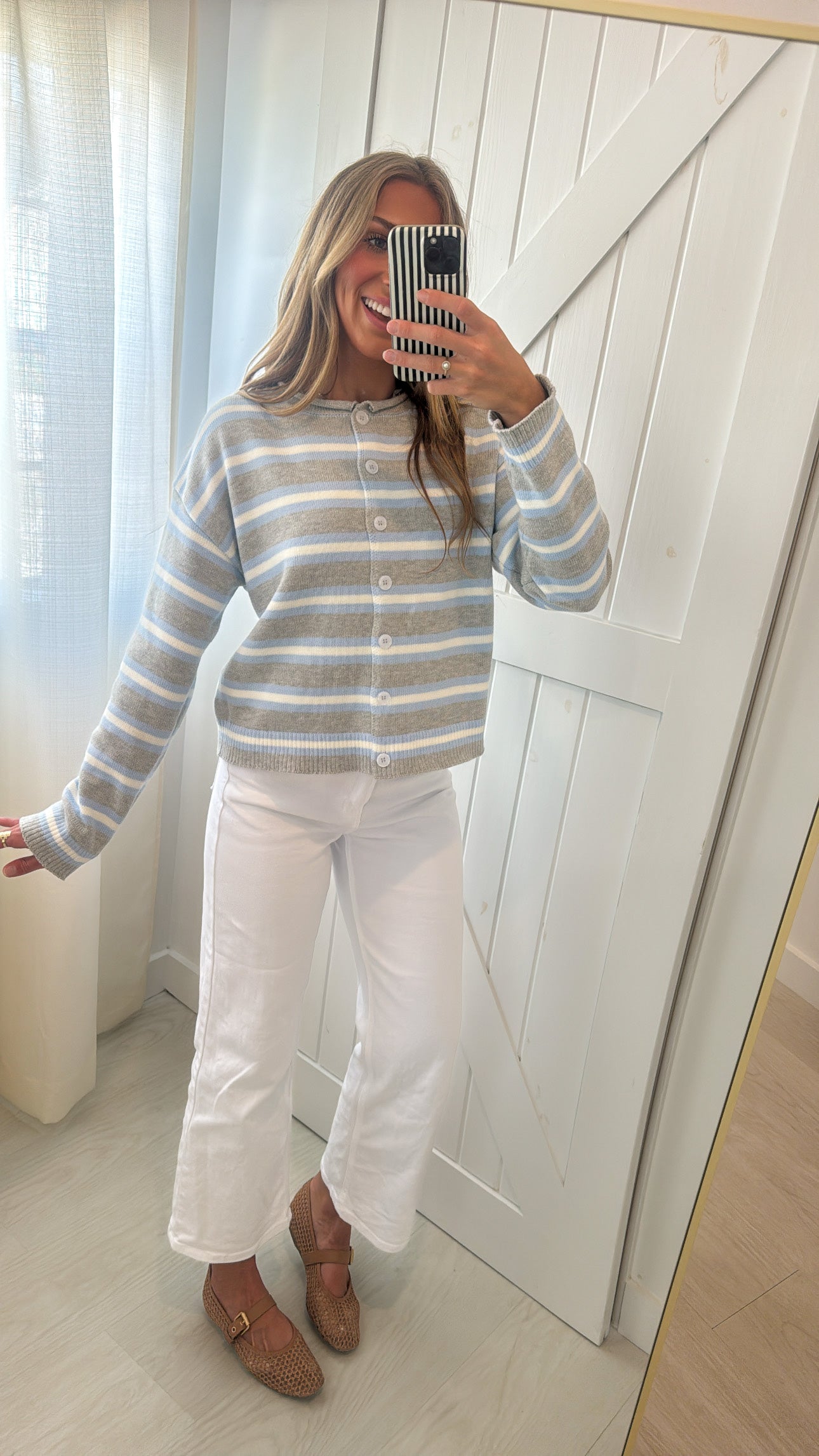 Multi Stripe Button-Up Cardigan