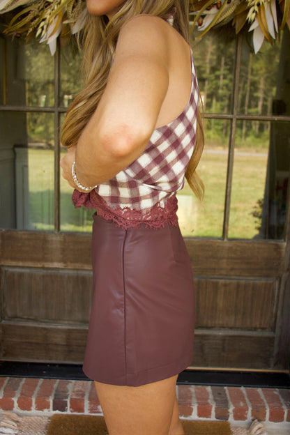 Wine Faux Leather Skort
