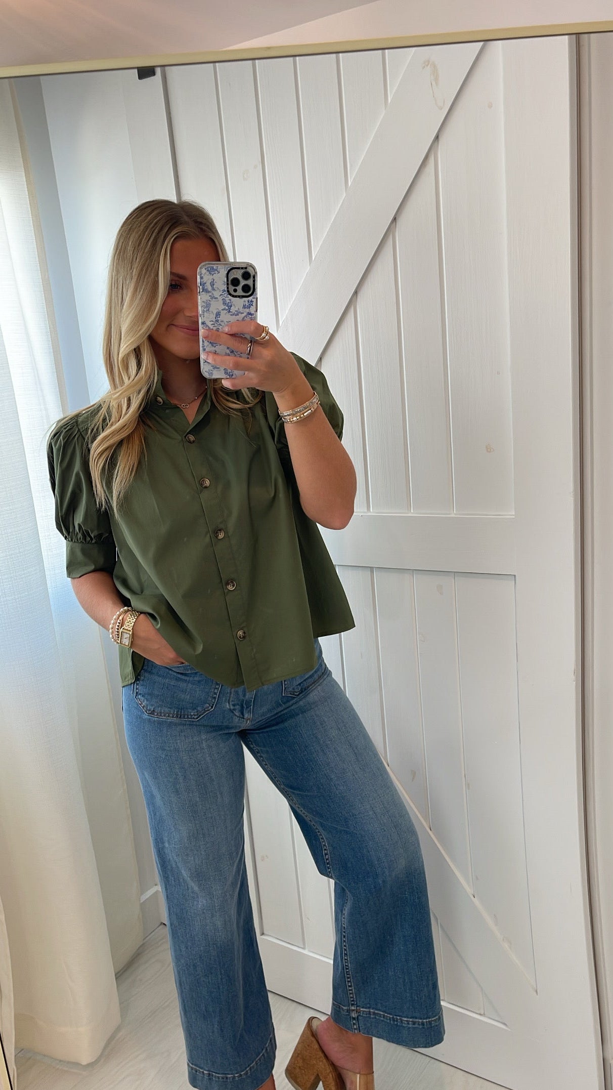 Olive Puff Sleeve Top
