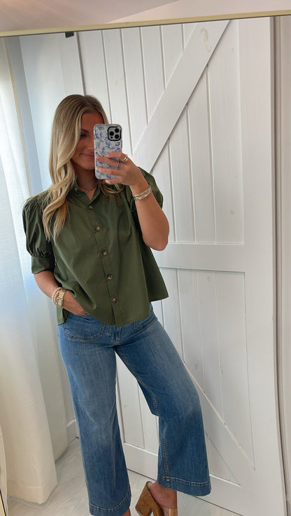 Olive Puff Sleeve Top