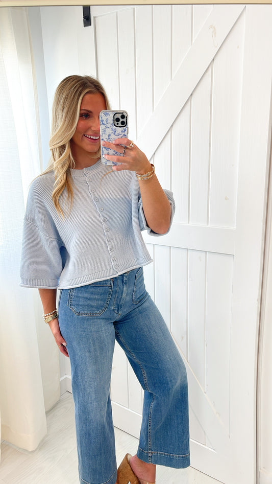 Blue Short Sleeve Cardigan