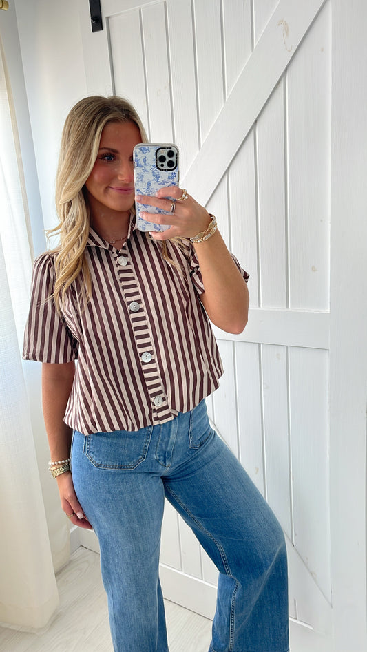 Brown Ecru Striped Top