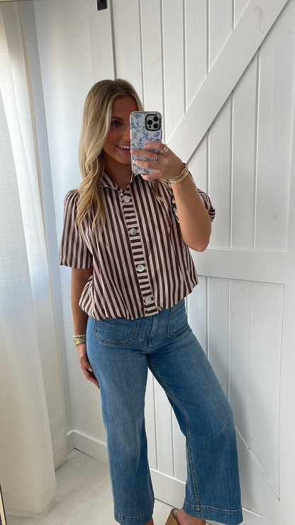 Brown Ecru Striped Top