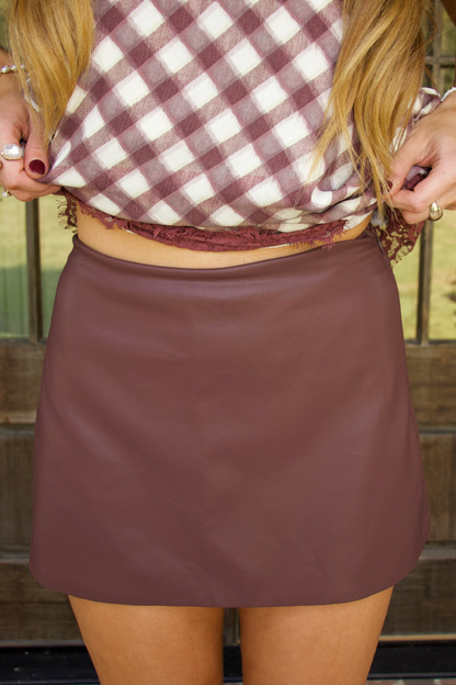 Wine Faux Leather Skort